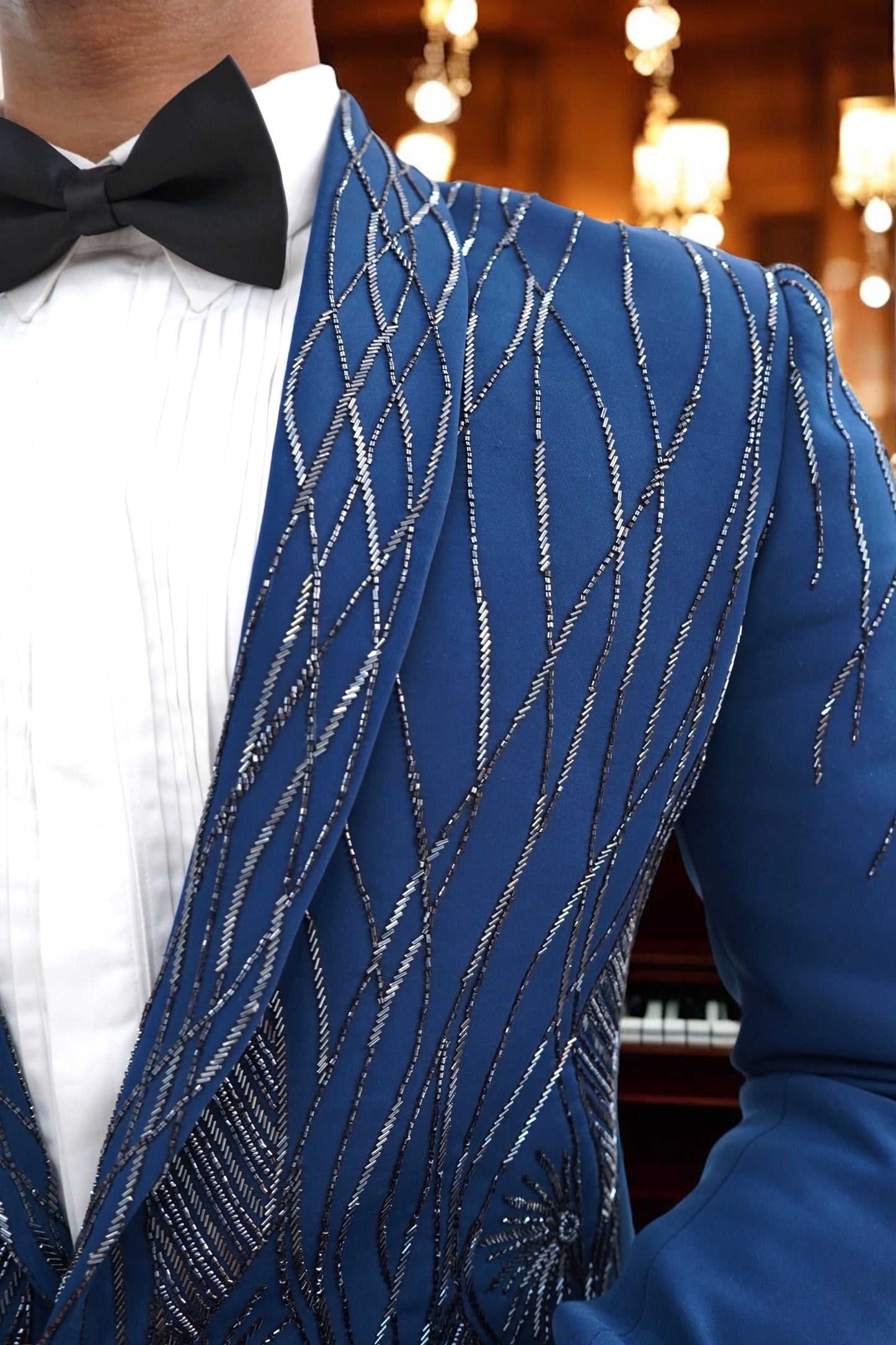 Persian Blue Wool Crepe 2-Piece Tuxedo with Cutdana Work