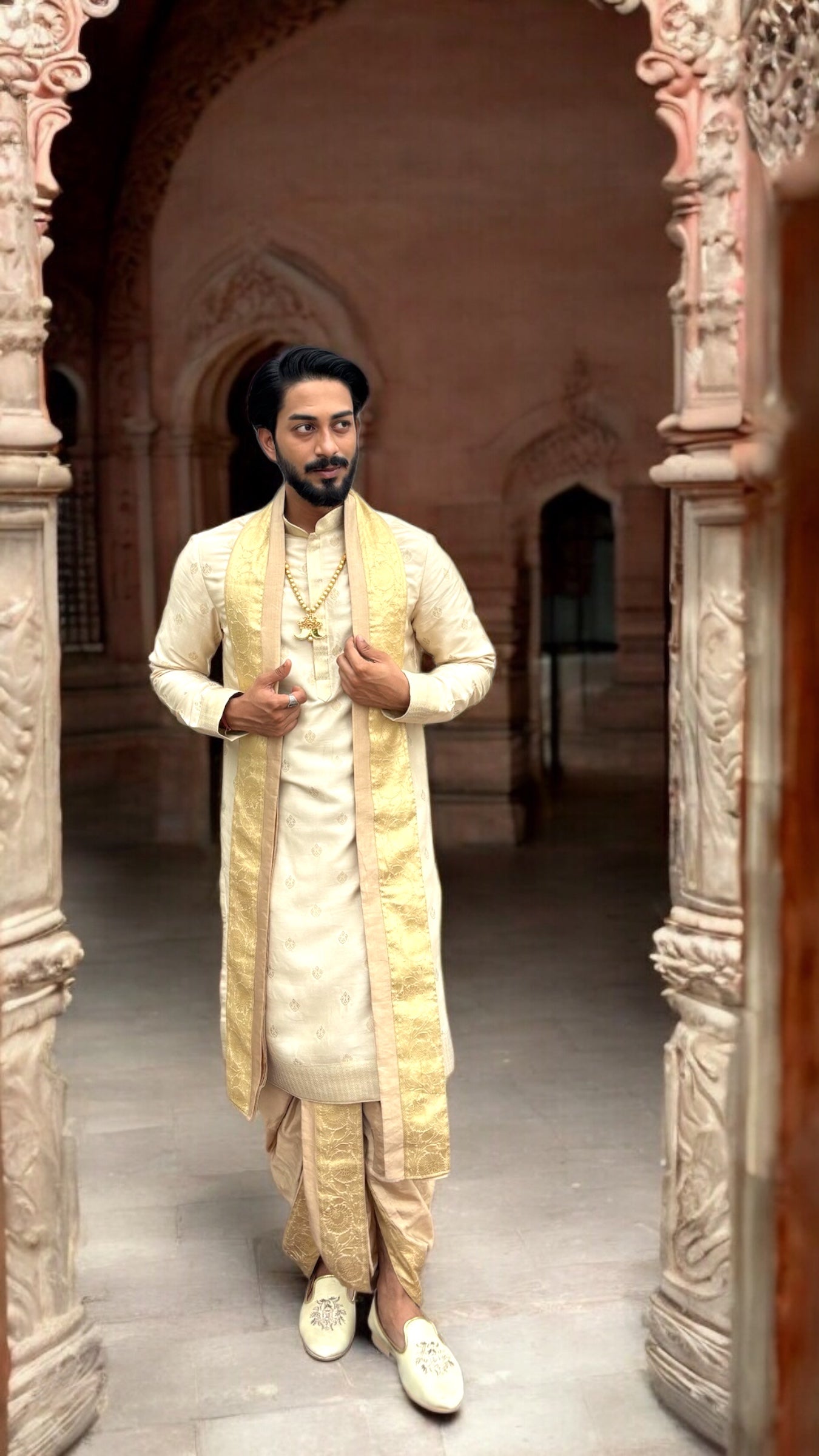 Self Textured Boota Semi-Pattu Set