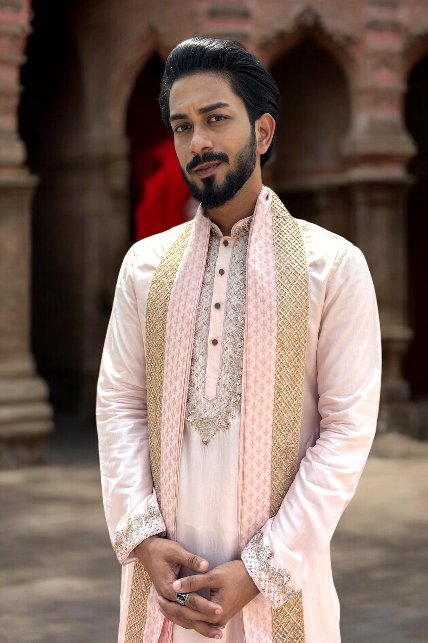 Soft Pink Pure Pattu Set with Zardozi Embroidery