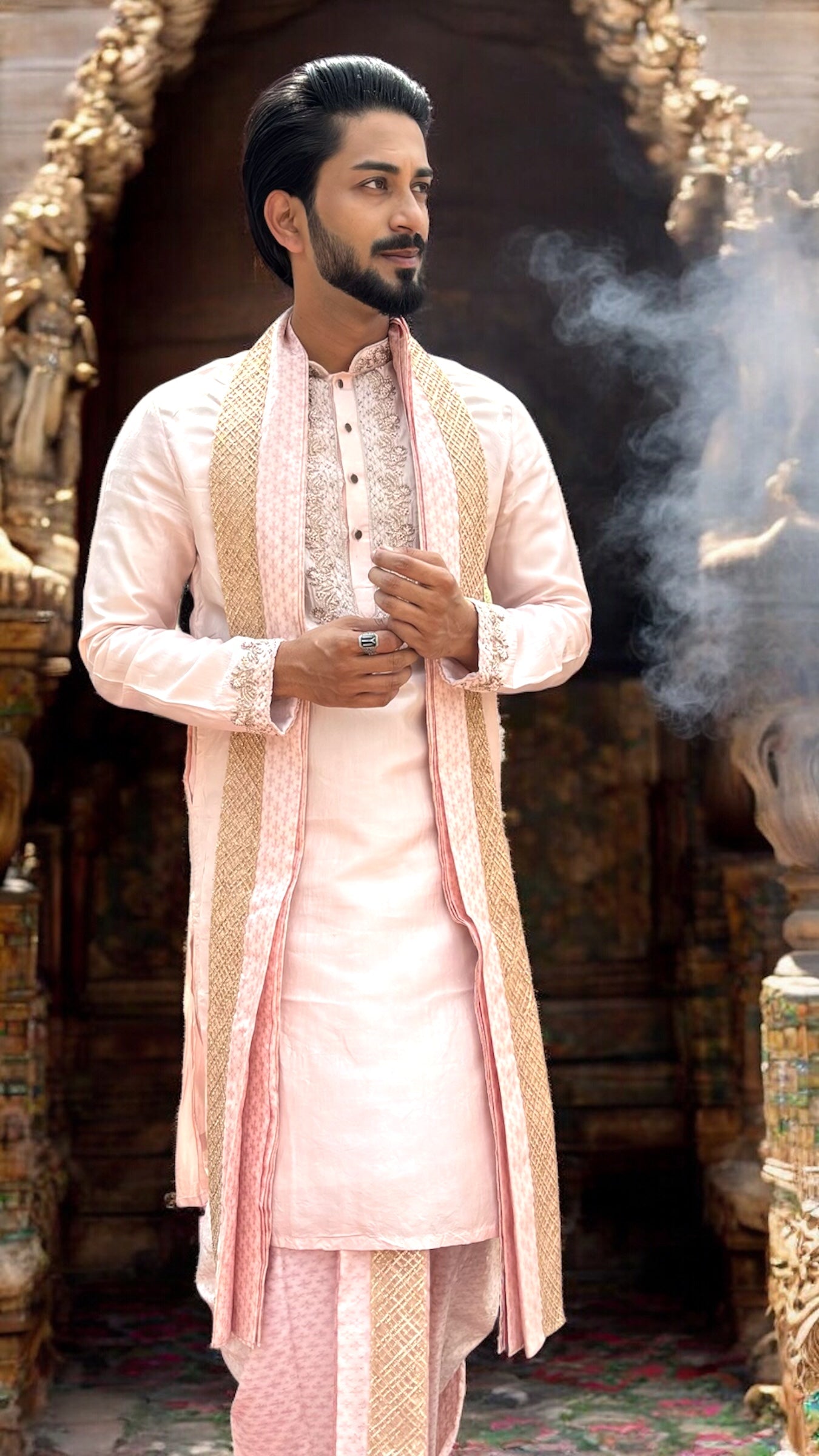 Soft Pink Pure Pattu Set with Zardozi Embroidery