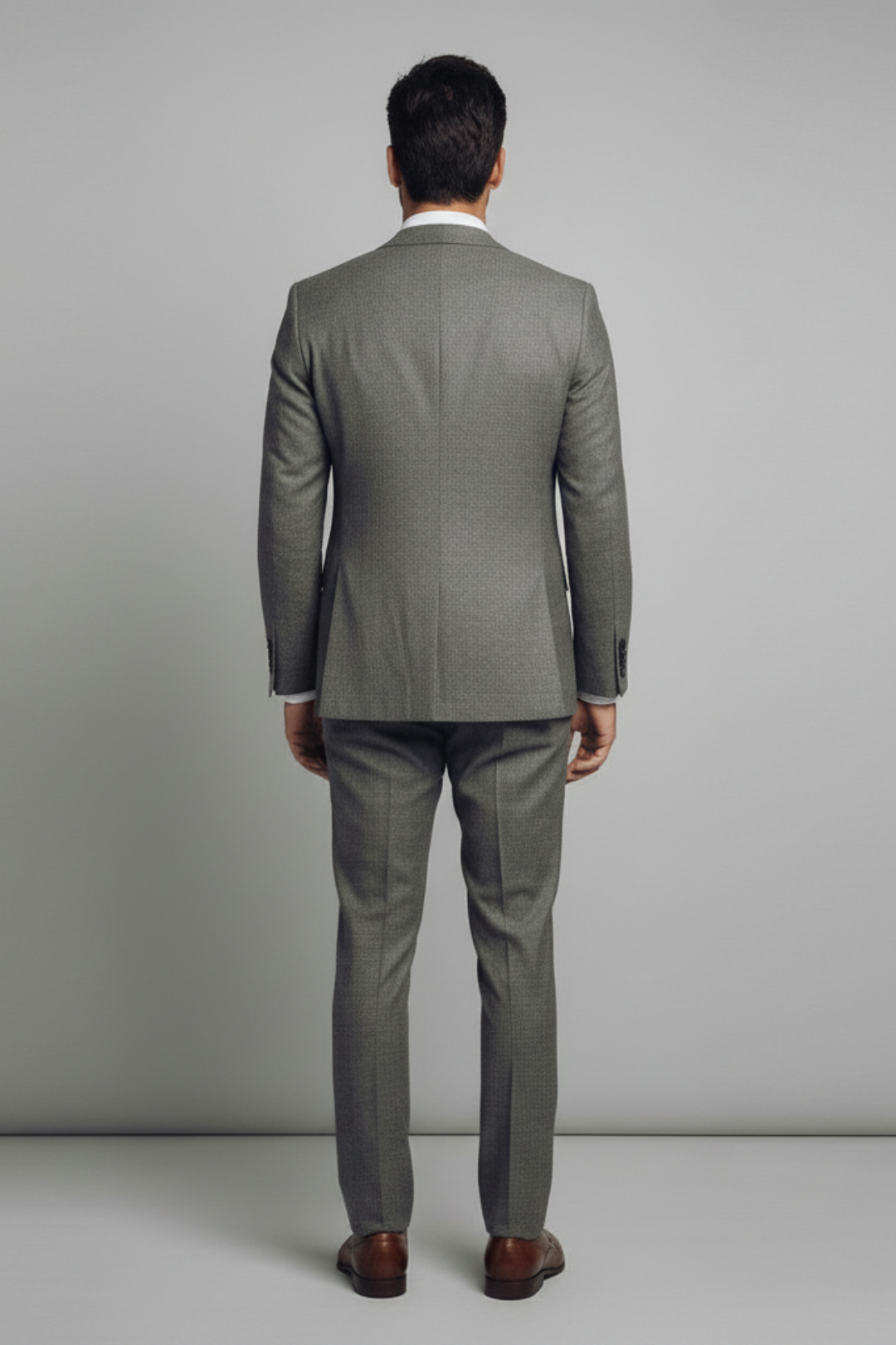 Men’s Grey Three Piece Suit – Slim Fit Formal Business & Wedding Suit with Navy Waistcoat