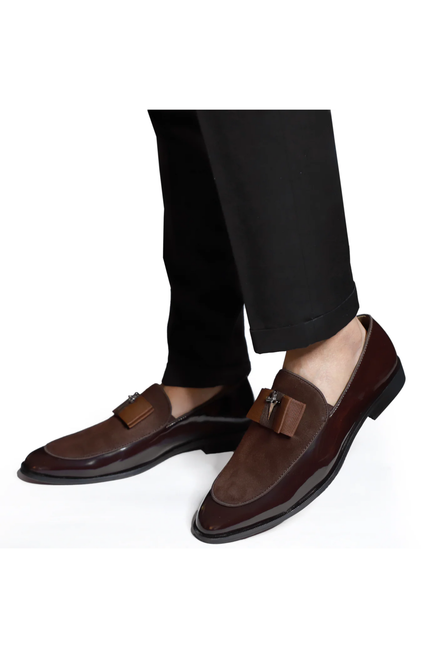 Brown Patent Brooch Loafers