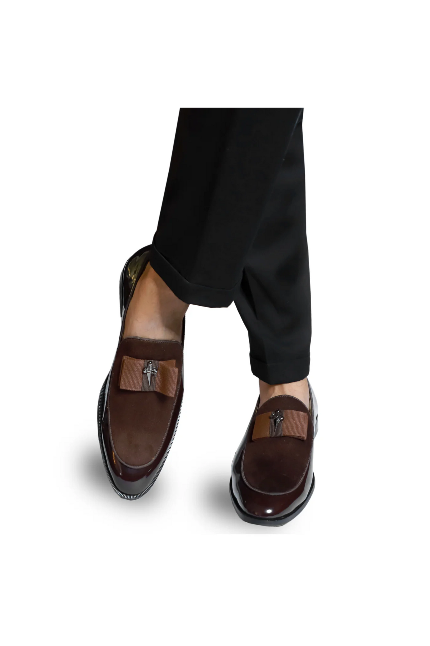 Brown Patent Brooch Loafers