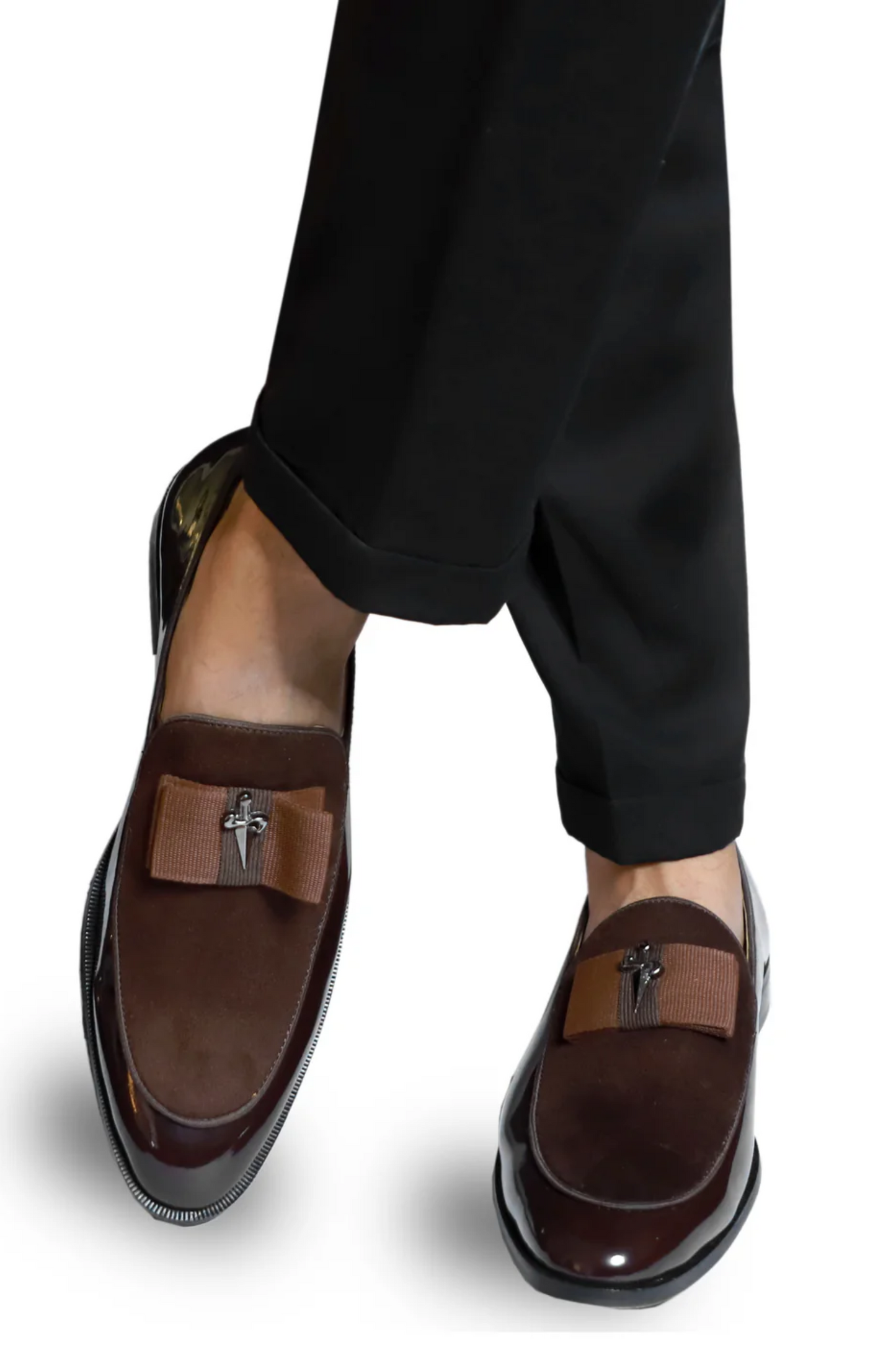 Brown Patent Brooch Loafers