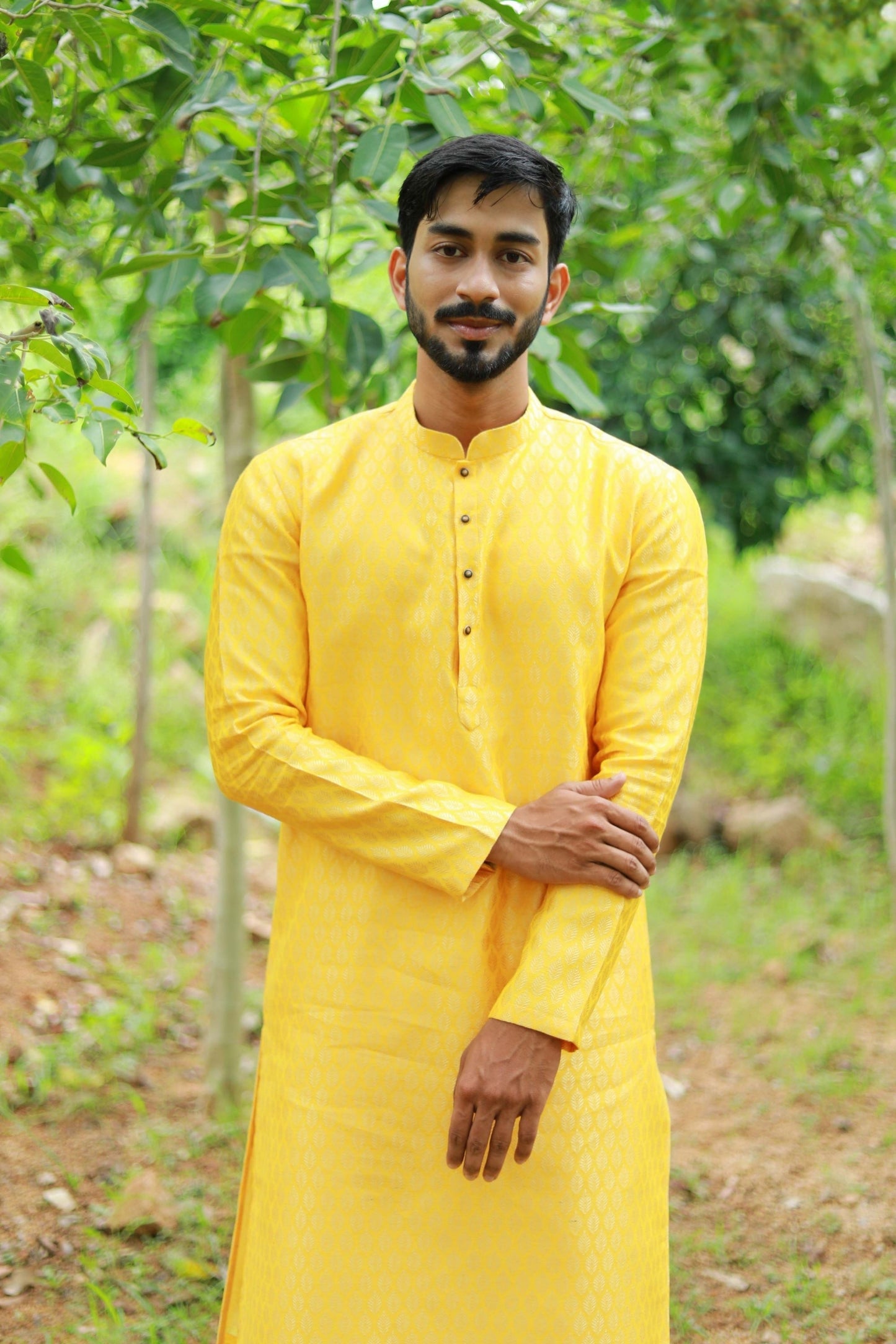 Mustard Yellow Self Textured Kurta