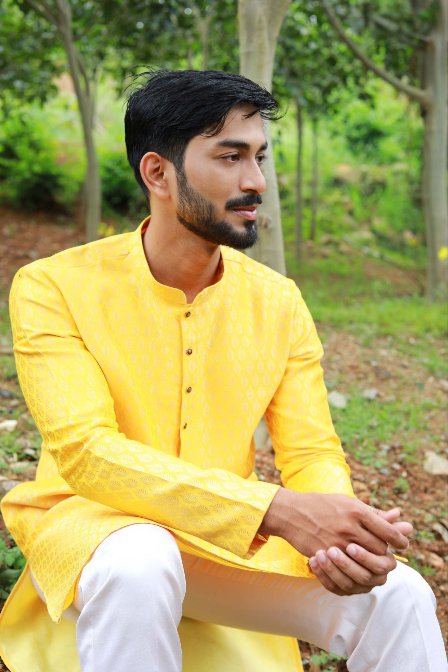 Mustard Yellow Self Textured Kurta
