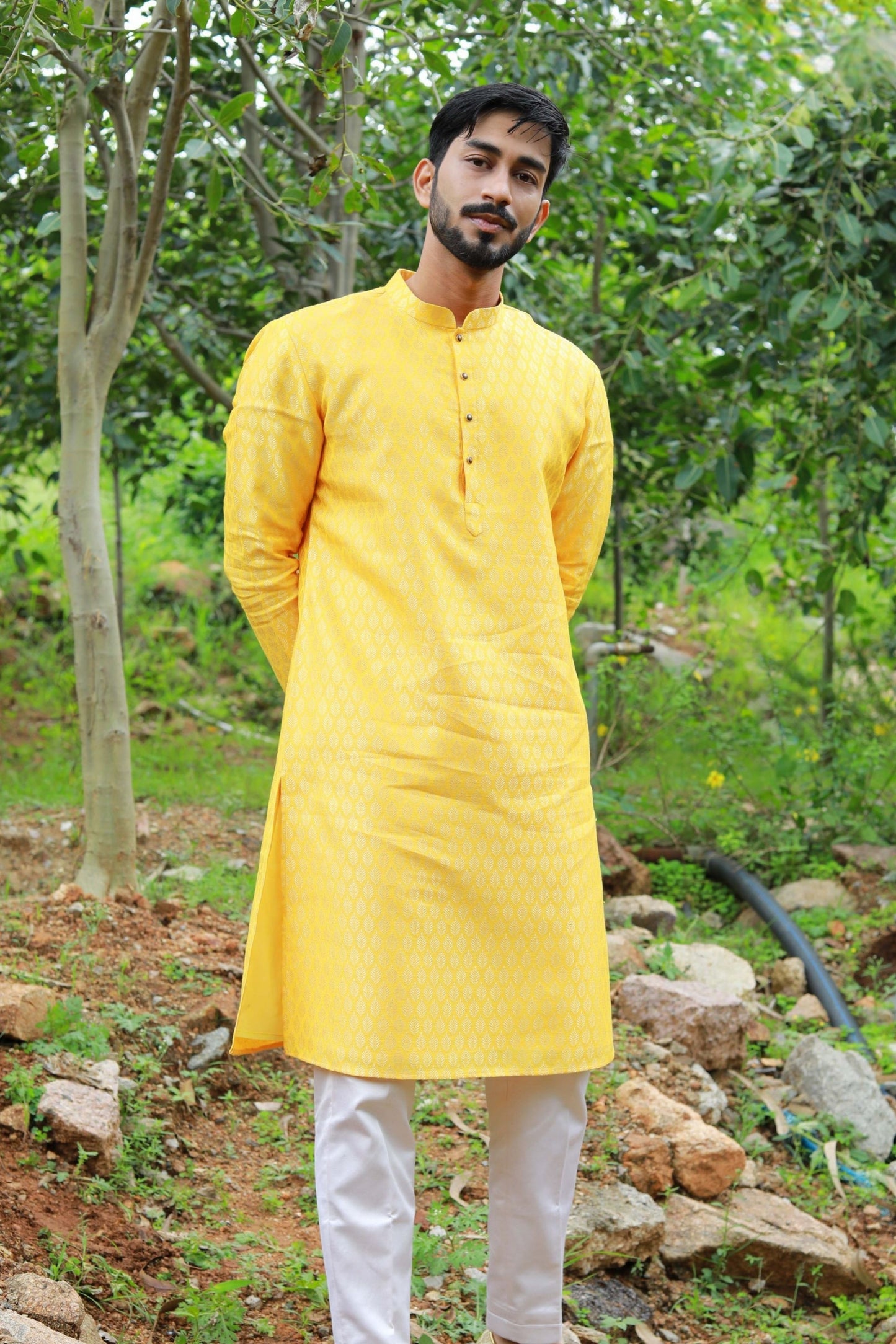 Mustard Yellow Self Textured Kurta