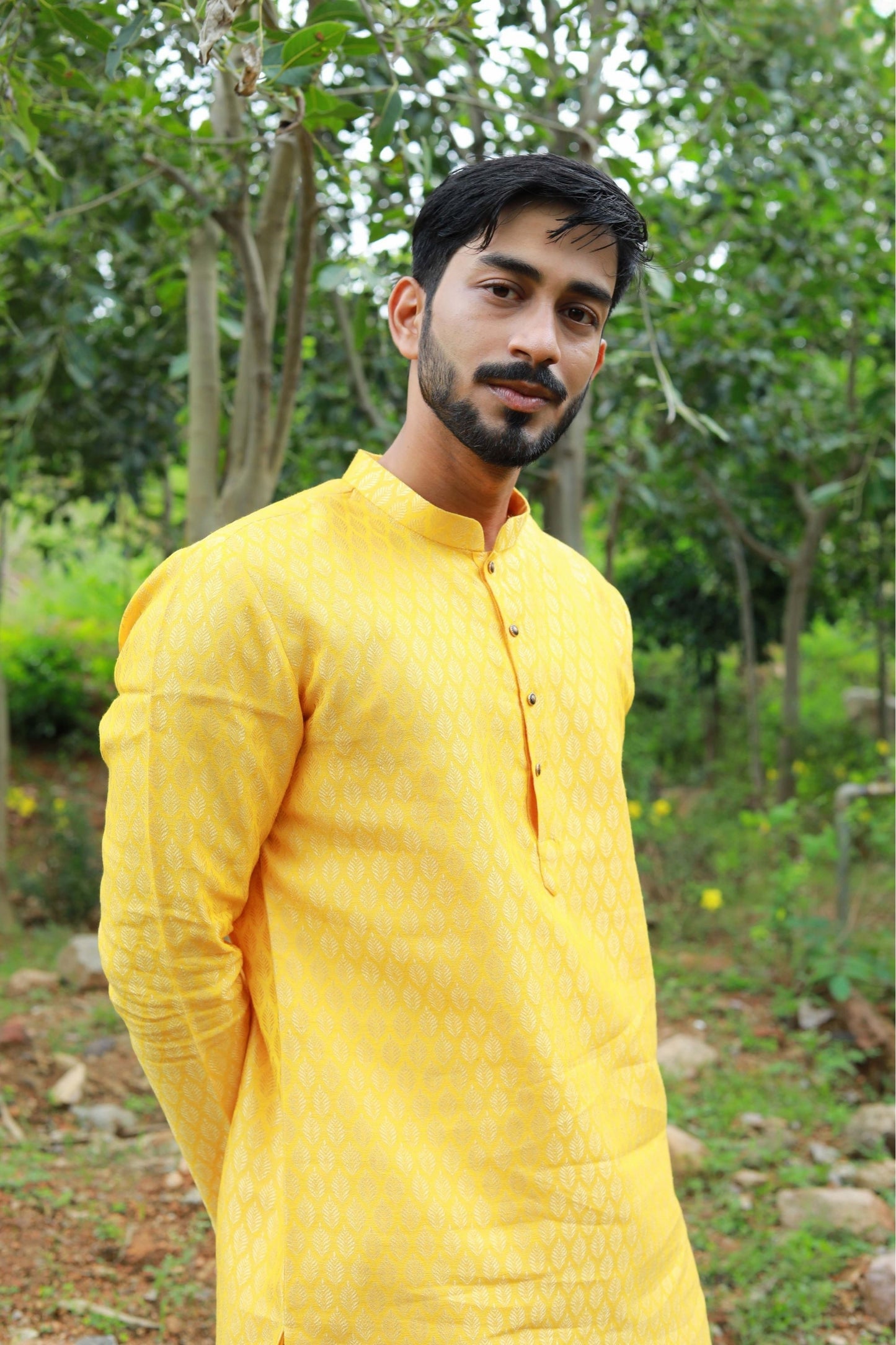 Mustard Yellow Self Textured Kurta