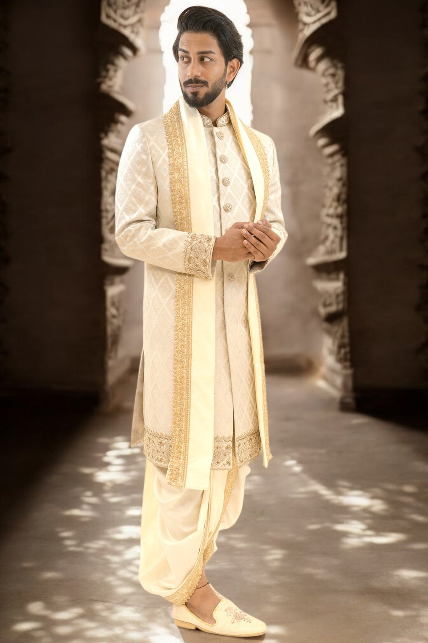 Brocade Sherwani with zardozi highlight