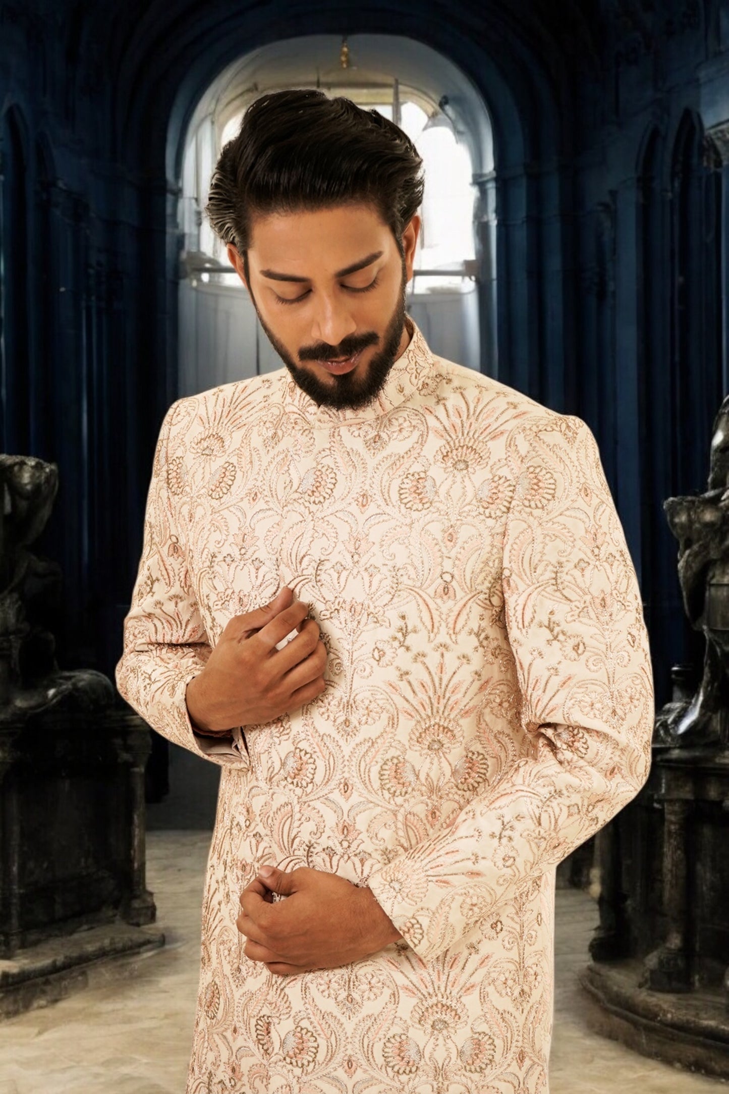 Hand Highlighted Self Embroided Sherwani