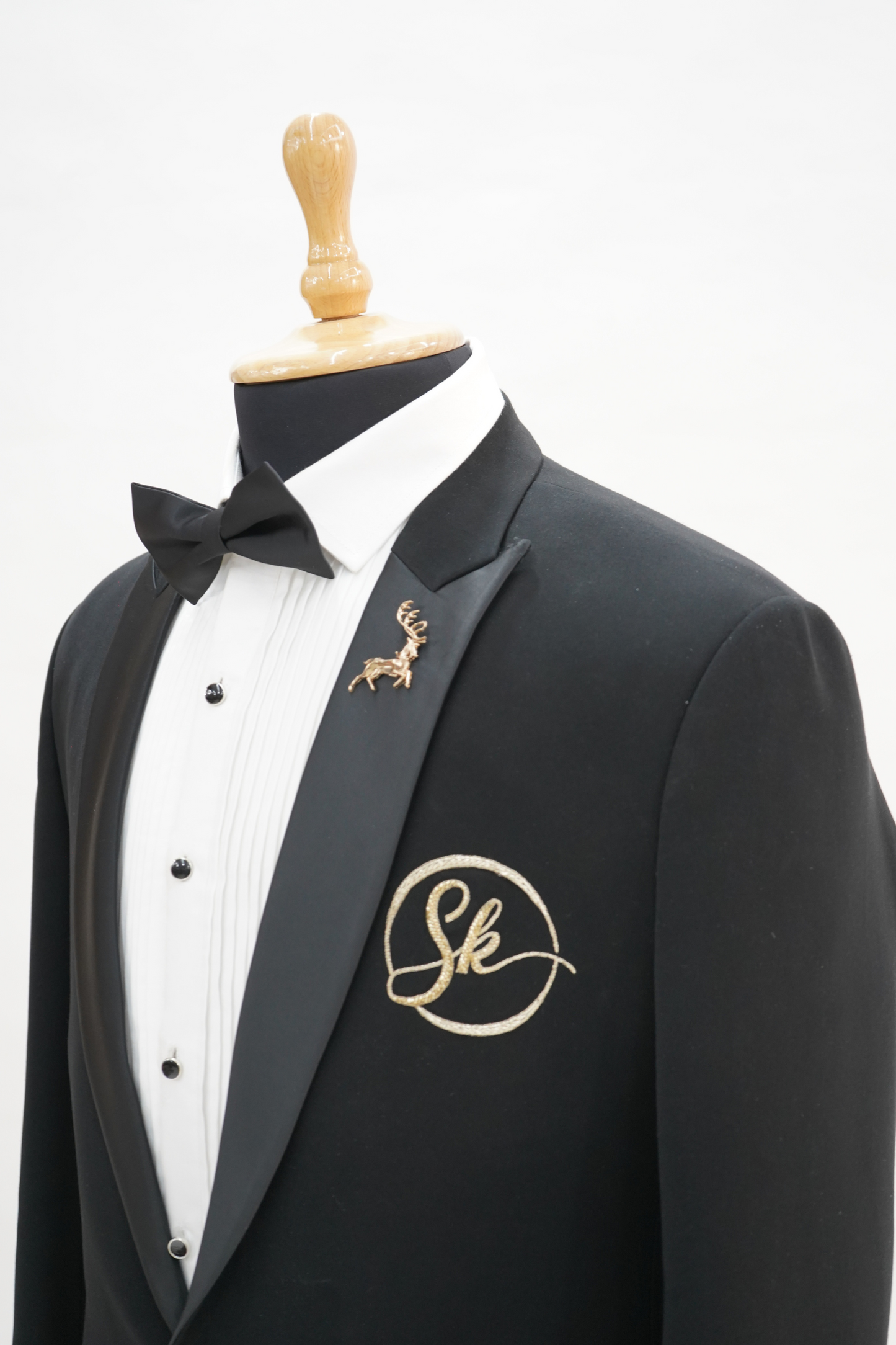 Black Italian Wool Crepe 2-Piece Tuxedo with Name Initial Embroidery
