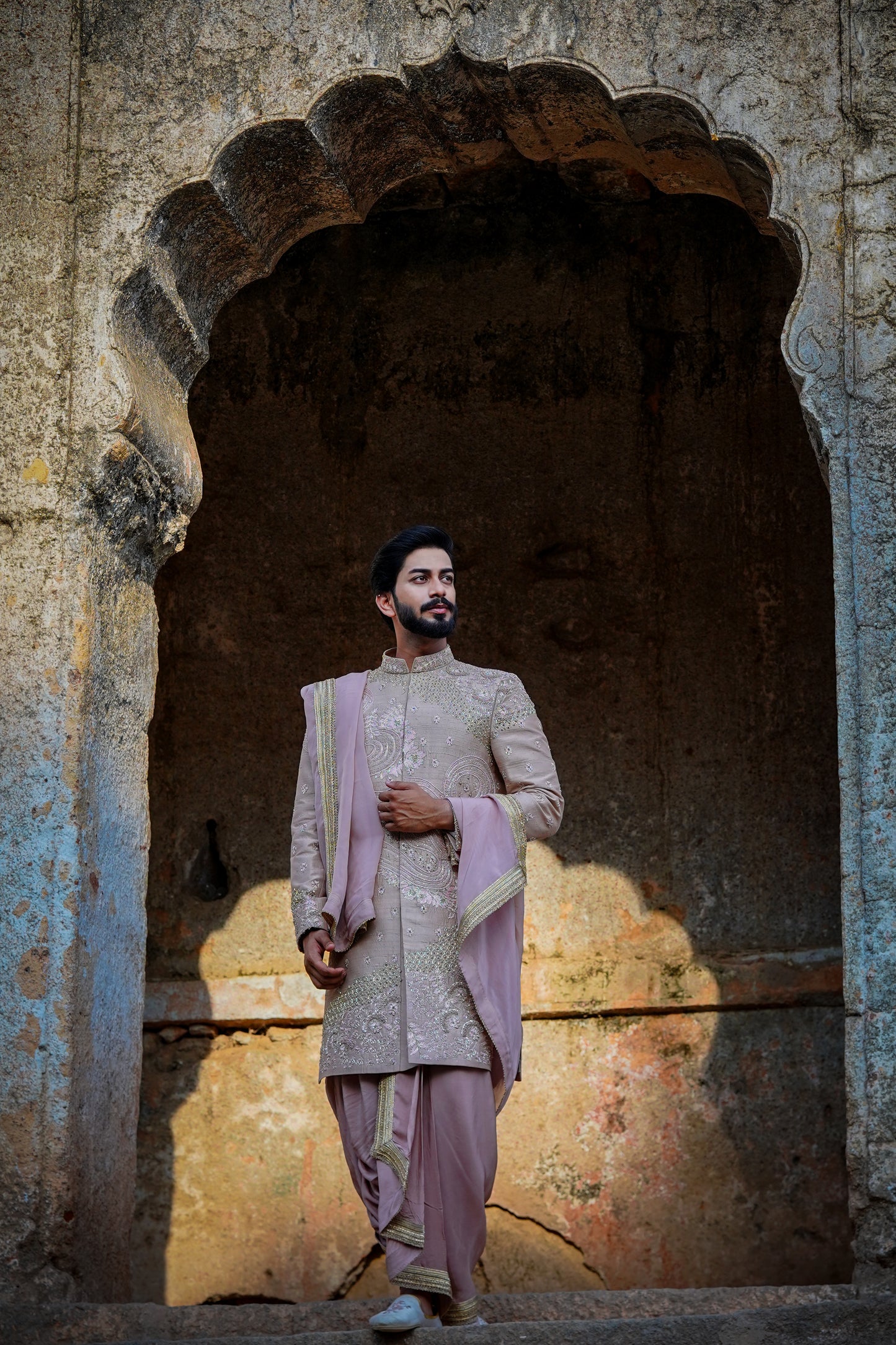 Offering Sherwani with Premium silk dhoti and khandwa