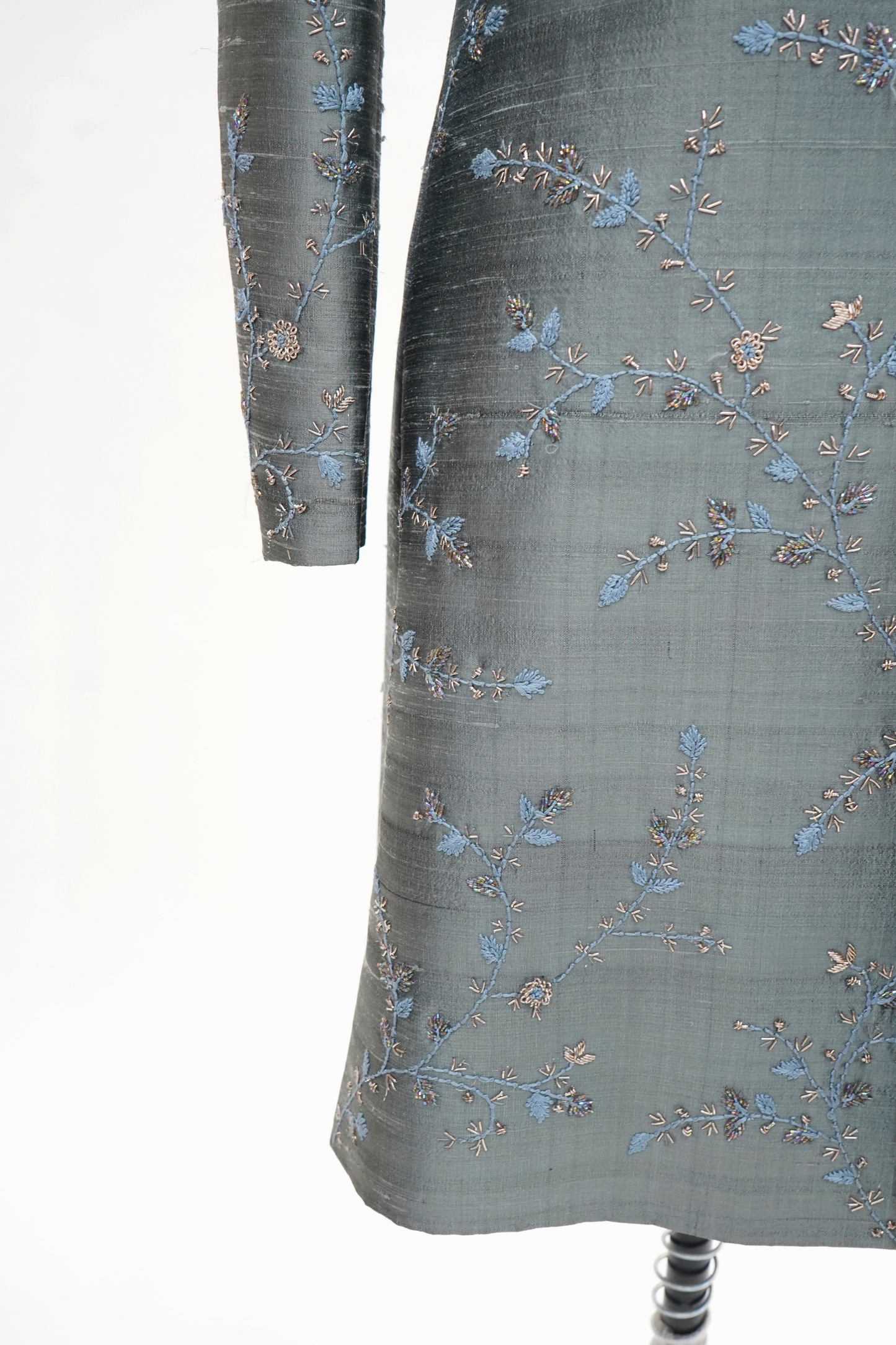 Dark Slate Grey Pure Raw Silk Sherwani Set with Creeper Zardosi Work