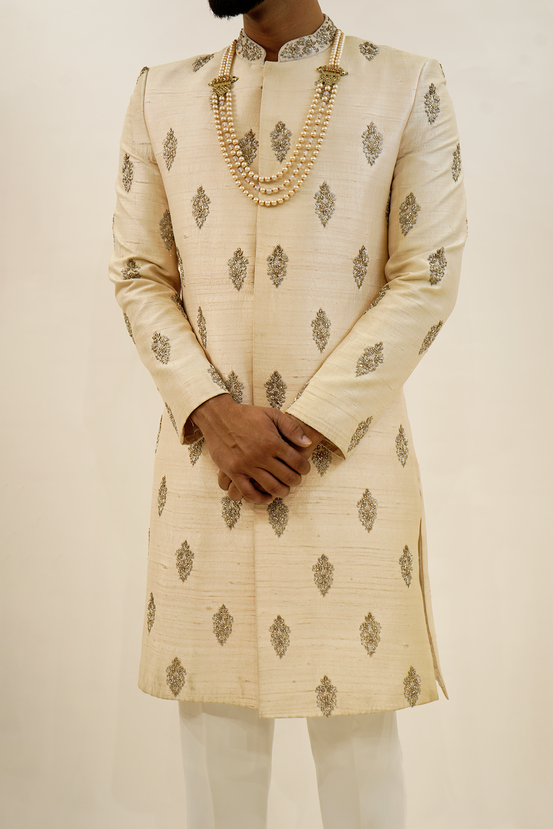 Pure Raw silk sherwani with traditional butta design