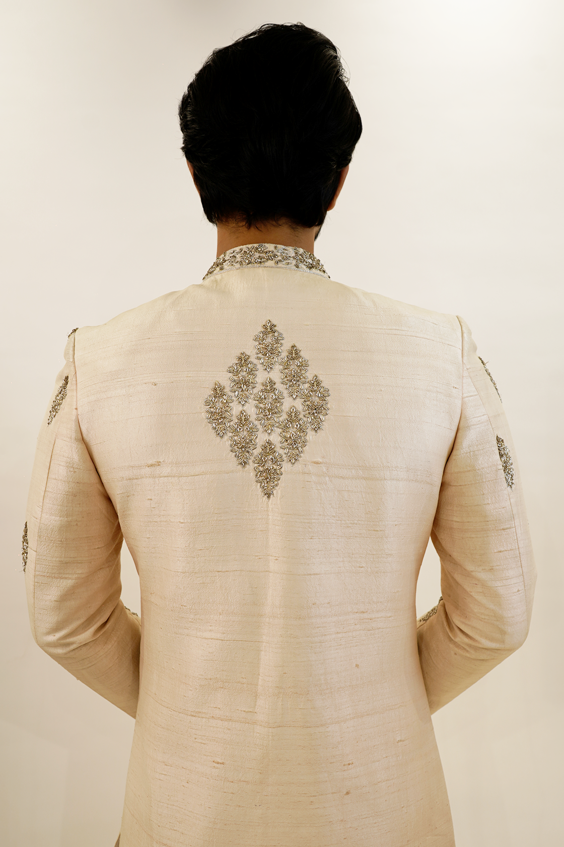 Pure Raw silk sherwani with traditional butta design