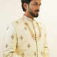 Off-white pure raw silk sherwani with zardozi work