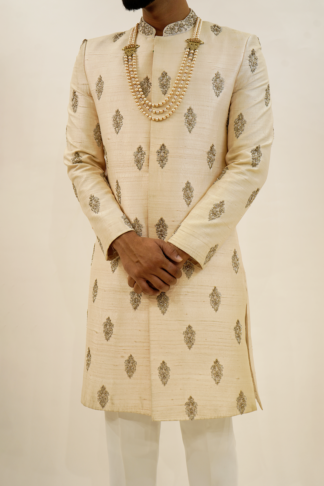 Pure Raw silk sherwani with traditional boota design