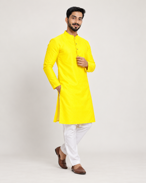 Men’s Bright Yellow Kurta – Designer Ethnic Wear for Weddings & Festive Occasions