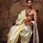 Off-white pure pattu pancha set with zari and resham embroidery