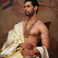 Off-white pure pattu pancha set with zari and resham embroidery