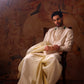 Off-white pure pattu pancha set with zari and resham embroidery