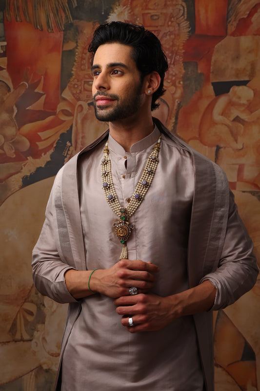 Regal Mauve semi pattu pancha set