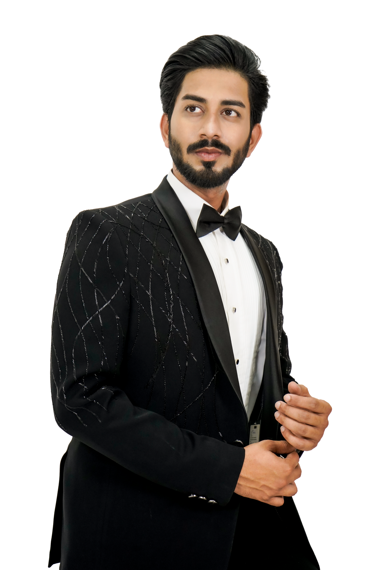 Woolcrepe 2-piece Tuxedo with embroidery on the shoulders