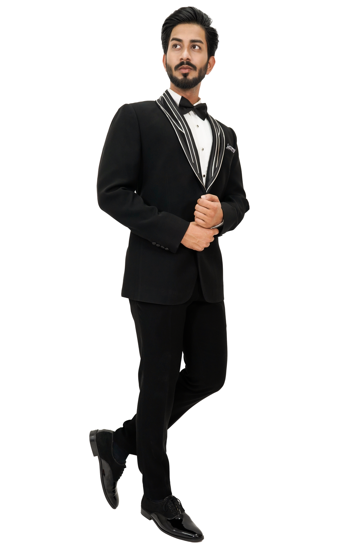 Metallic illusional striped black 2-piece tuxedo