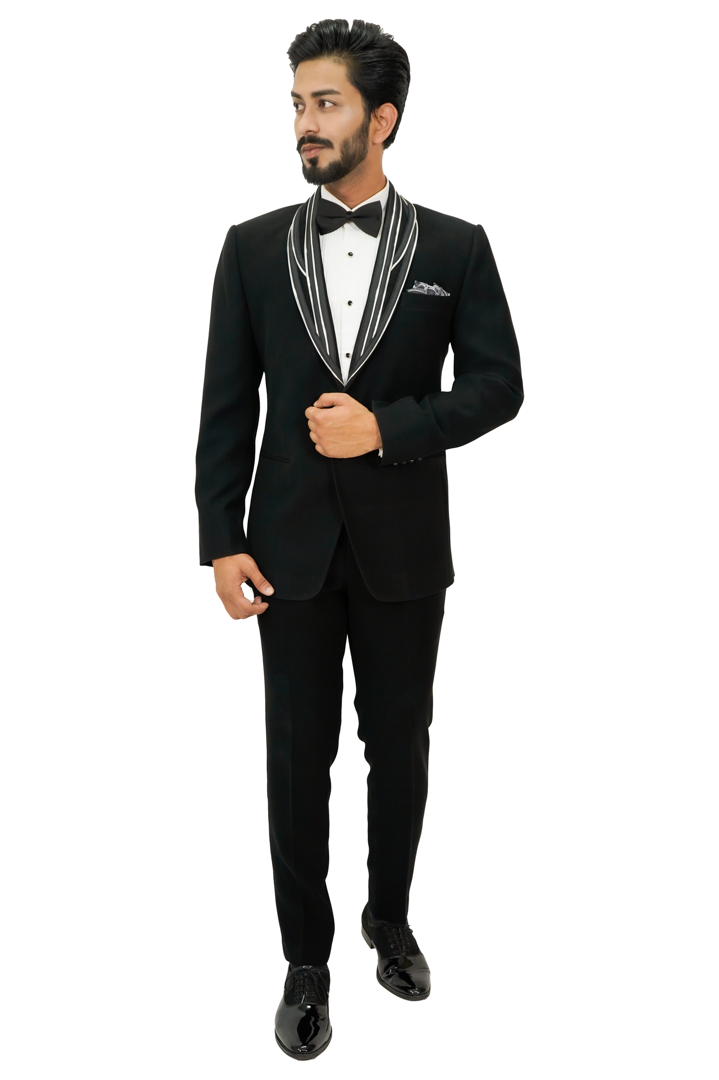 Metallic illusional striped black 2-piece tuxedo