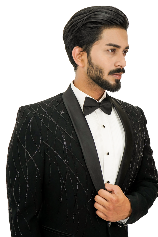 Woolcrepe 2-piece Tuxedo with embroidery on the shoulders