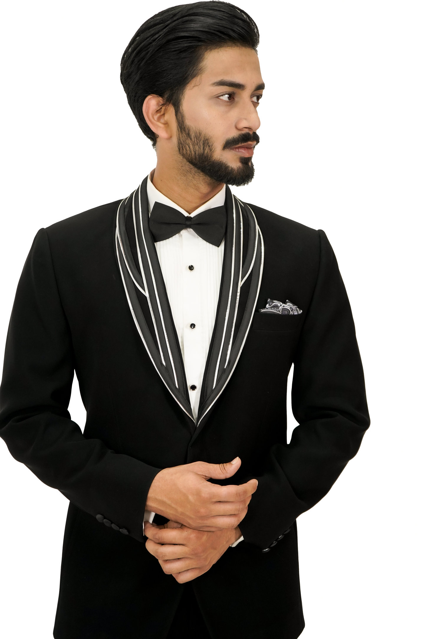 Metallic illusional striped black 2-piece tuxedo