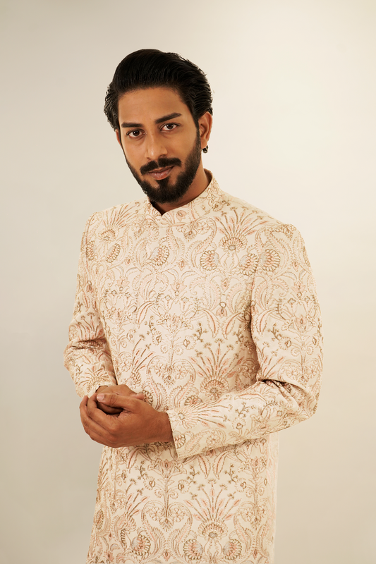 Hand Highlighted Self Embroided Sherwani