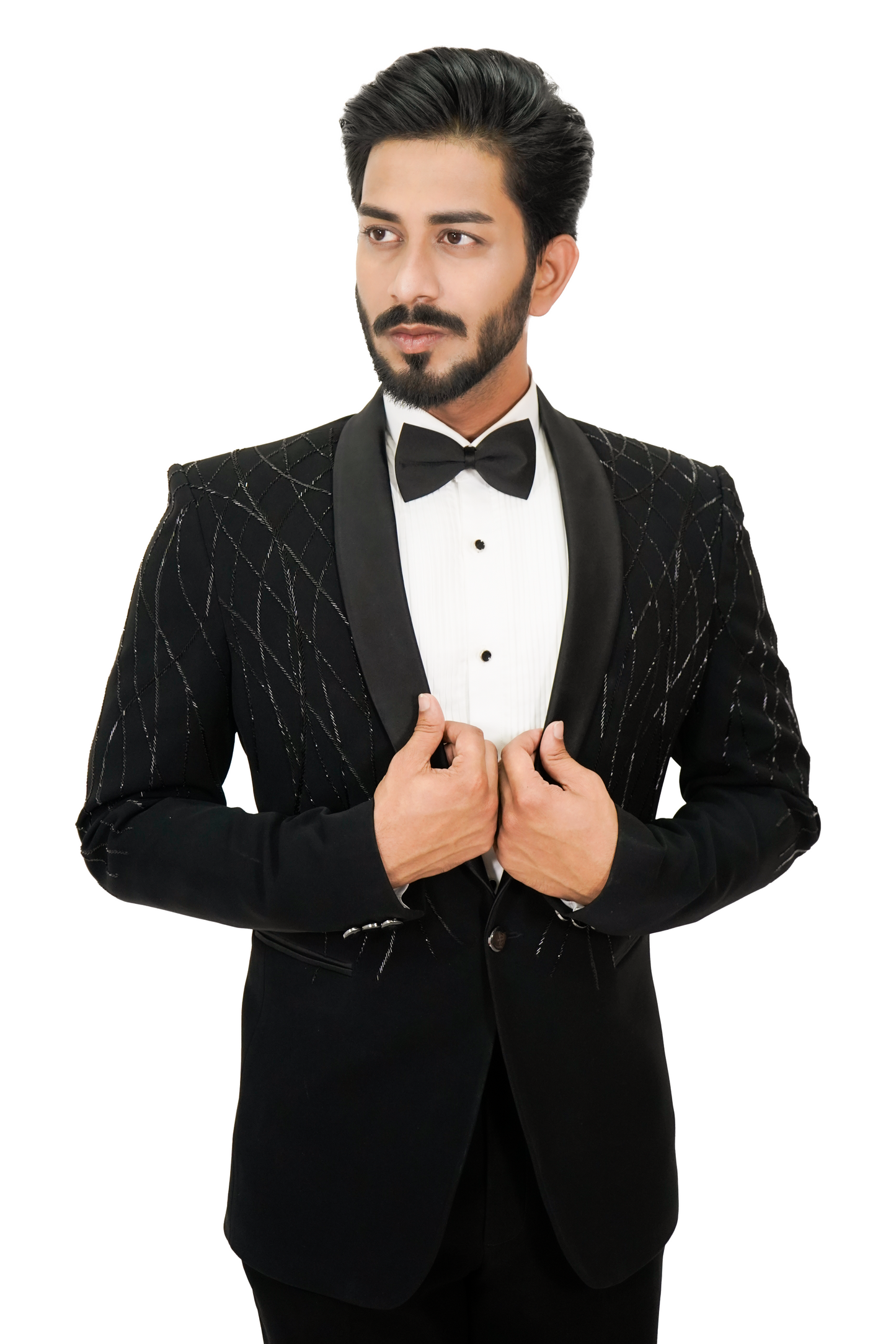 Woolcrepe 2-piece Tuxedo with embroidery on the shoulders