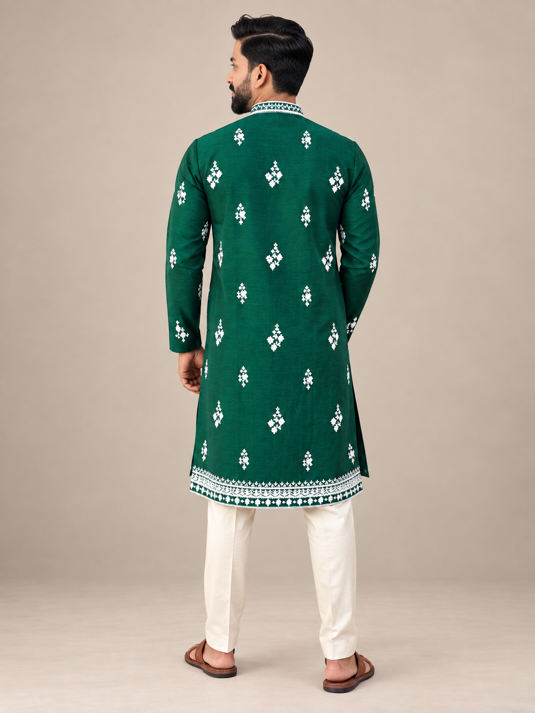 Bottle Green Embroidered Kurta