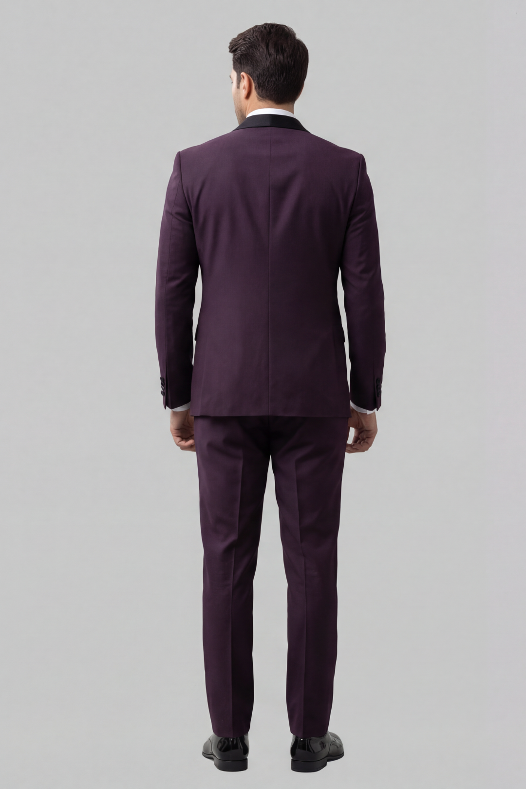 Royal Plum 3-Piece Tuxedo Suit for Men – Slim Fit Black Lapel Wedding & Evening Wear