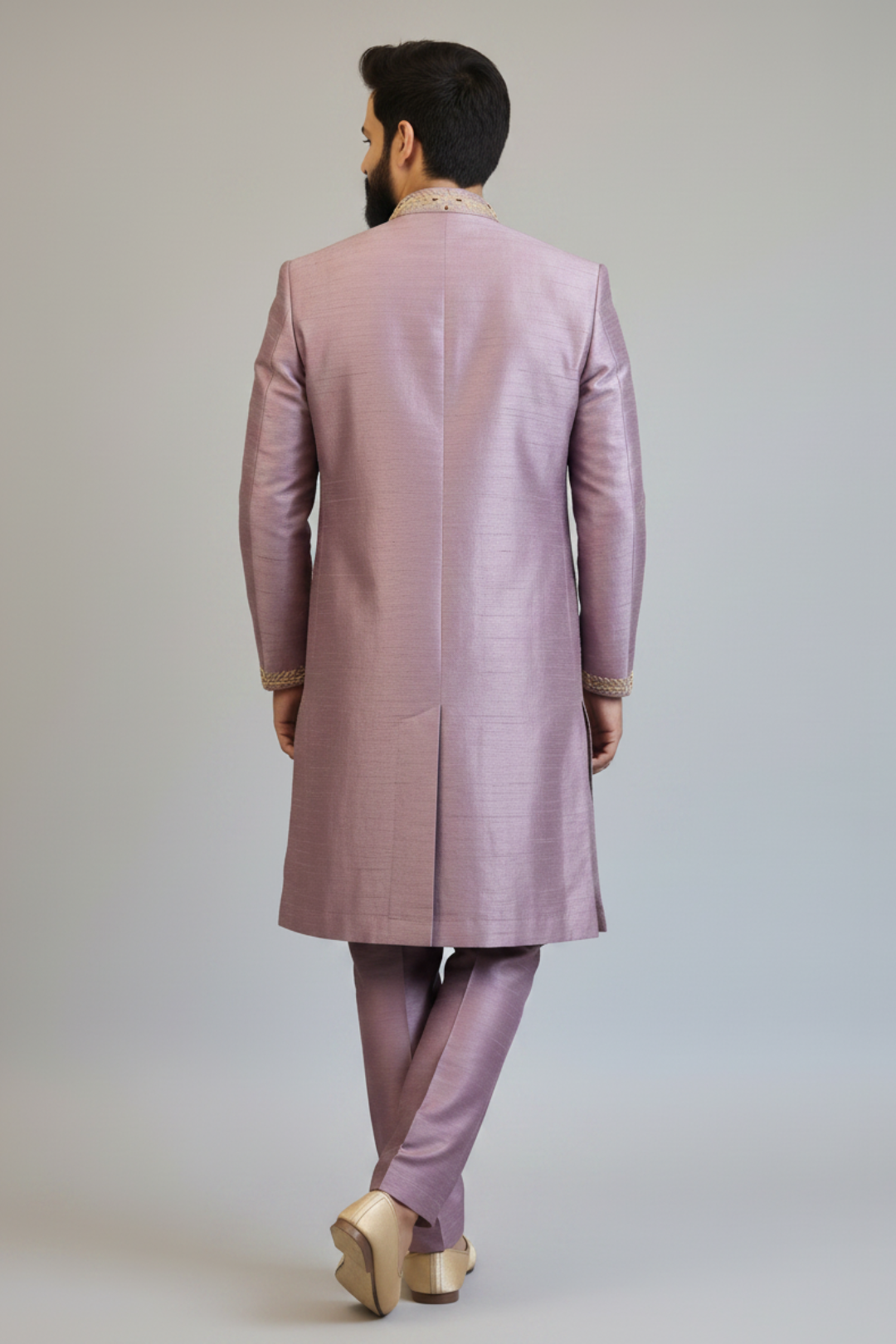 Dusty Lavender Embroidered Indo-Western Sherwani Set for Men | Designer Wedding Wear