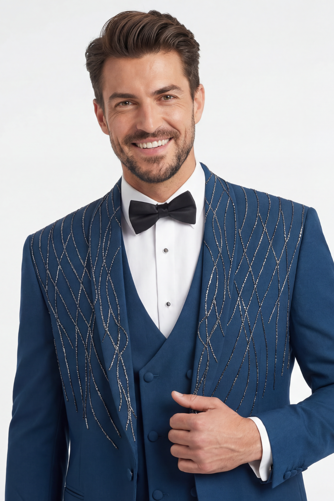 Teal Blue Designer 3-Piece Suit for Men – Slim Fit Embellished Wedding & Reception Wear