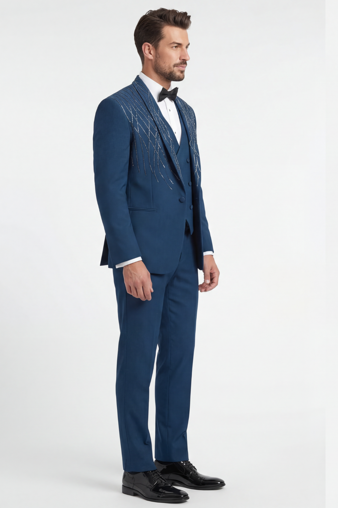 Teal Blue Designer 3-Piece Suit for Men – Slim Fit Embellished Wedding & Reception Wear