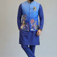 Royal Blue Embroidered Kurta with Designer Nehru Jacket & Trouser Set for Men | Wedding & Festive Wear