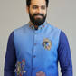 Royal Blue Embroidered Kurta with Designer Nehru Jacket & Trouser Set for Men | Wedding & Festive Wear
