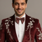 Maroon Velvet Embroidered Tuxedo Suit for Men – Designer Wedding & Reception Blazer Set