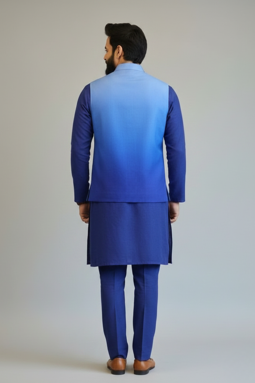 Royal Blue Embroidered Kurta with Designer Nehru Jacket & Trouser Set for Men | Wedding & Festive Wear