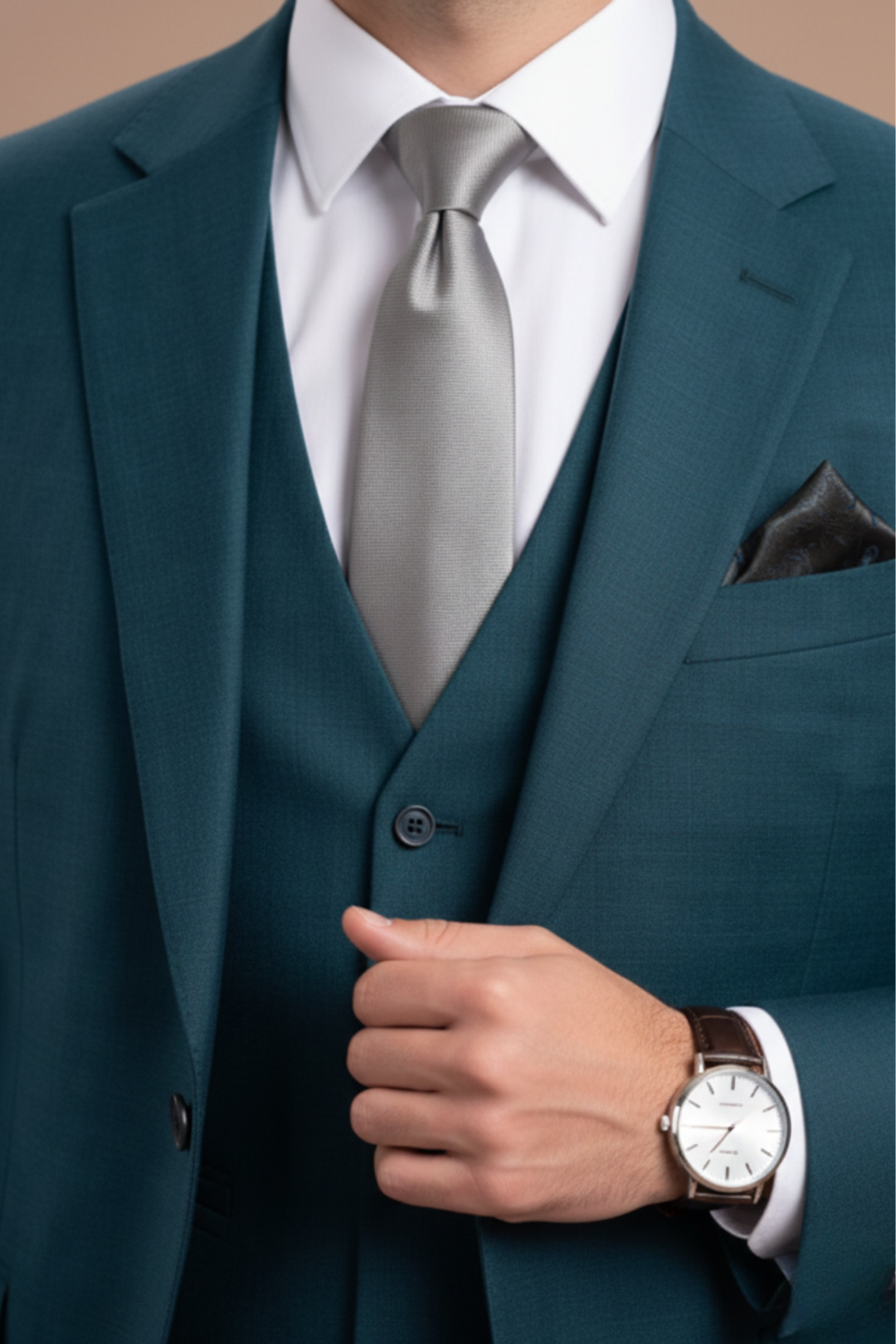 3 piece teal blue suits wool blend fabric.