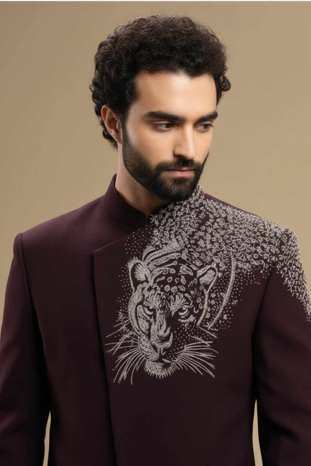 Men’s Luxury Wine Indo-Western Jacket & Trouser Set