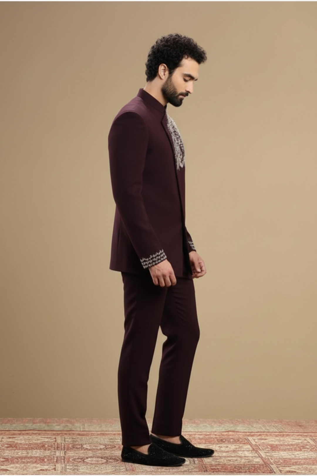 Men’s Luxury Wine Indo-Western Jacket & Trouser Set