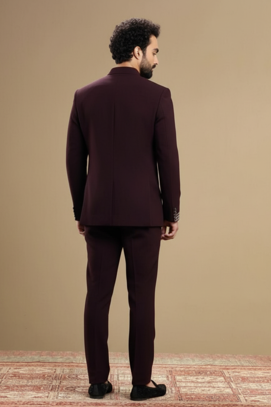 Men’s Luxury Wine Indo-Western Jacket & Trouser Set