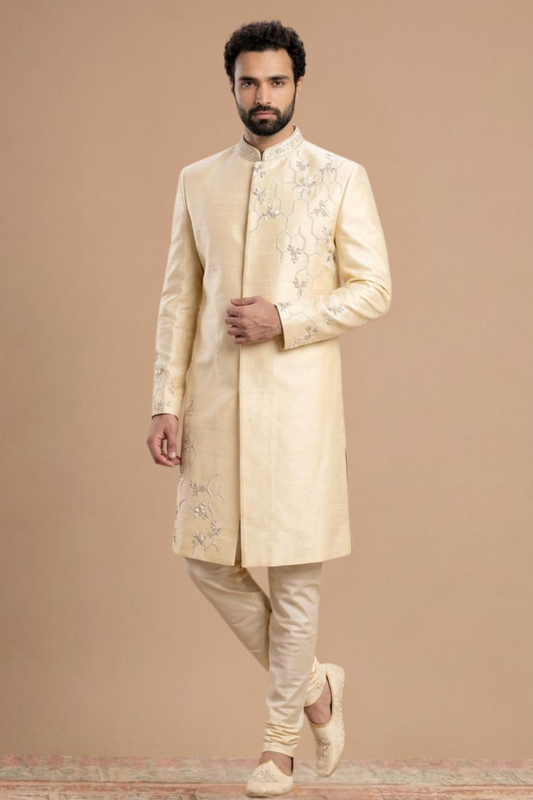 Wedding-Ready Ivory Embroidered Sherwani for Men