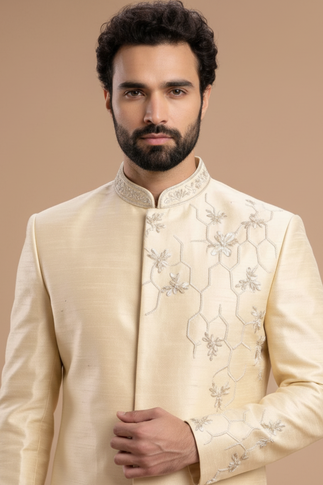 Wedding-Ready Ivory Embroidered Sherwani for Men