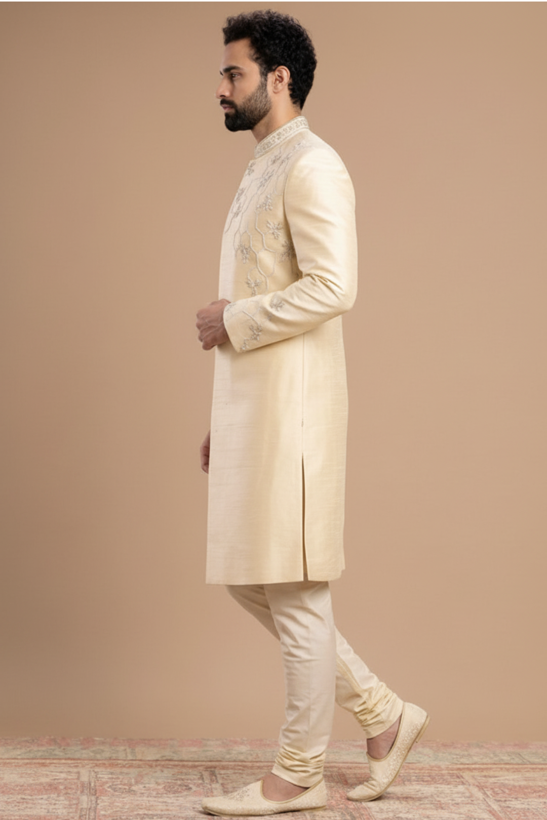 Wedding-Ready Ivory Embroidered Sherwani for Men