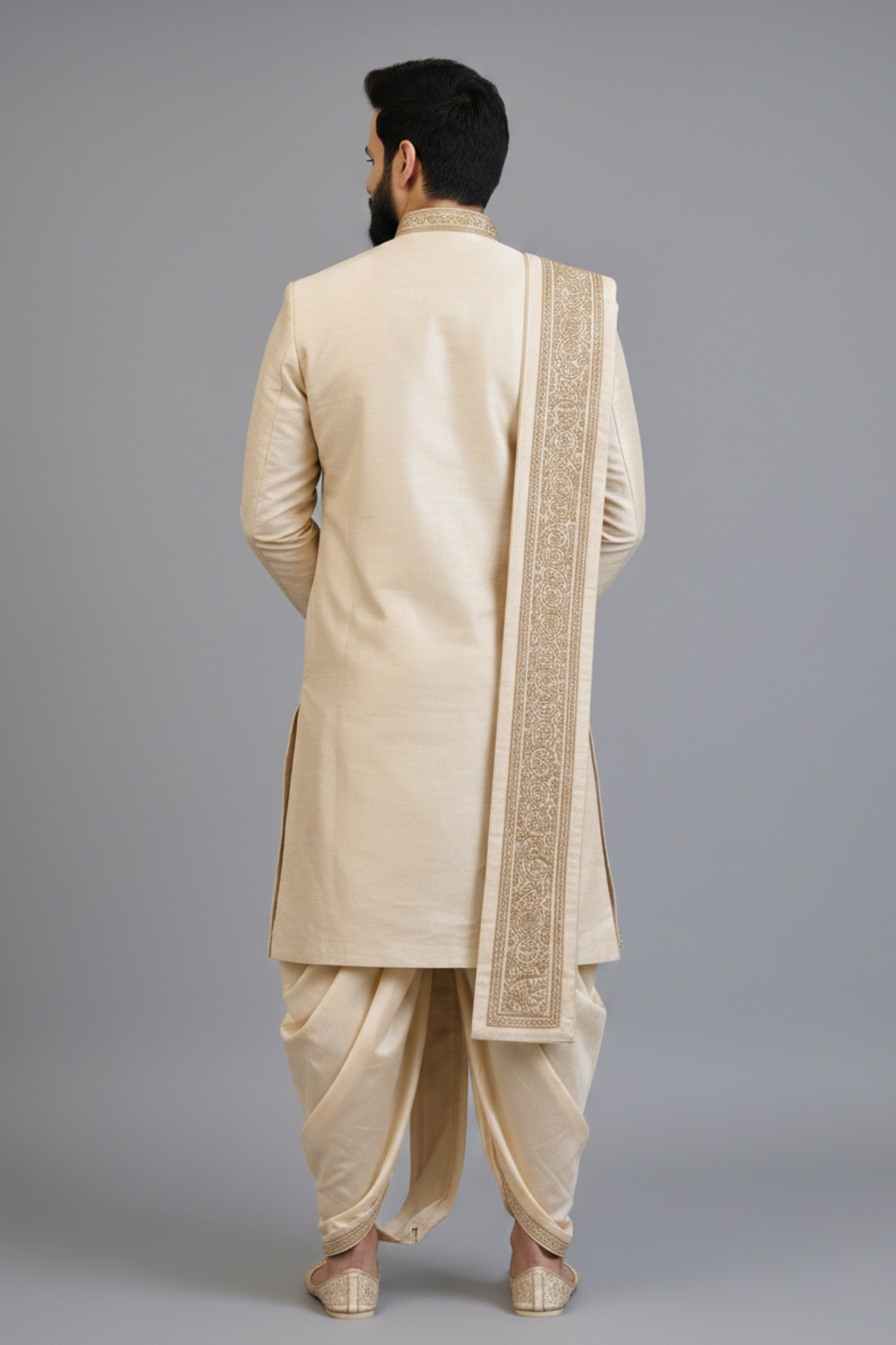 Royal Heritage Gold Embroidered kurta for Men – Luxury Groom Wear with Dhoti Pants